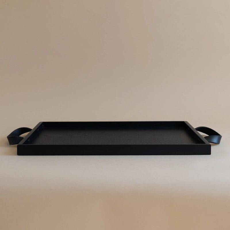 Danish Black Tray with Leather Handles - Wms&Co.