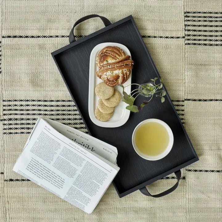 Danish Black Tray with Leather Handles - Wms&Co.