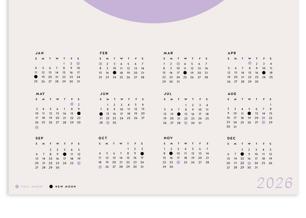 Minimalist Moon Calendar 2026 - Color - Wms&Co.
