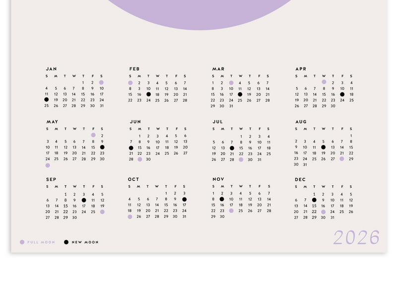 Minimalist Moon Calendar 2026 - Color - Wms&Co.