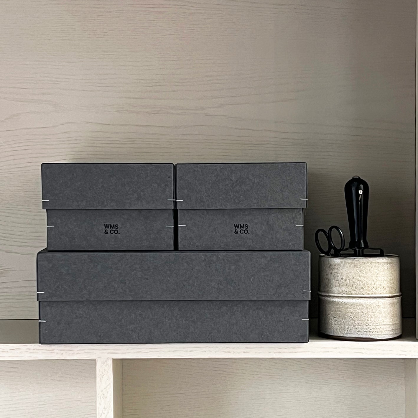 Stack Box Wms Brutalist Storage Boxes Black | Chipboard | Set of 3 – Wms&Co.