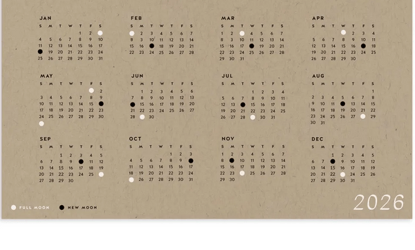 Minimalist Moon Calendar 2026 - Neutrals - Wms&Co.