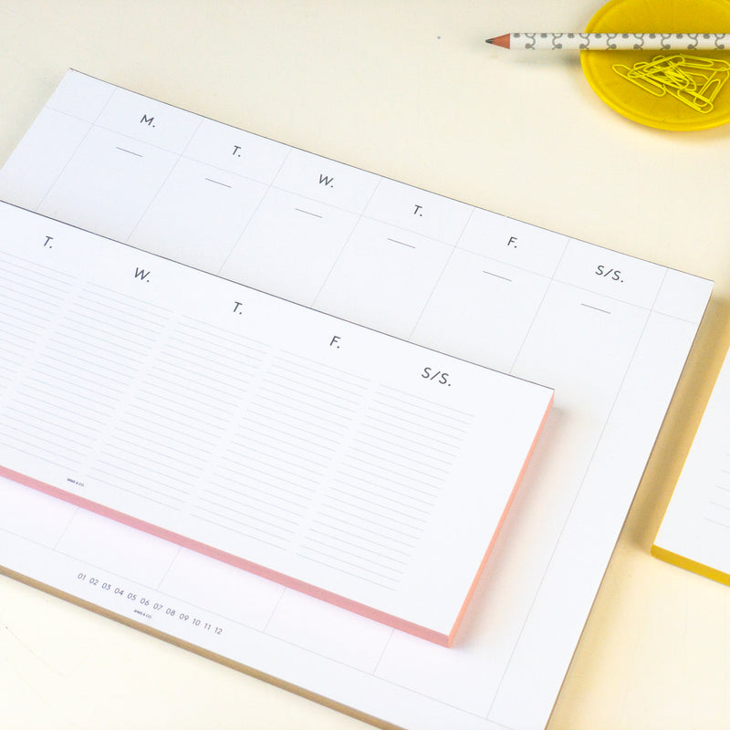 Weekly Desk Planners edged in Gold, Yellow, or Blush