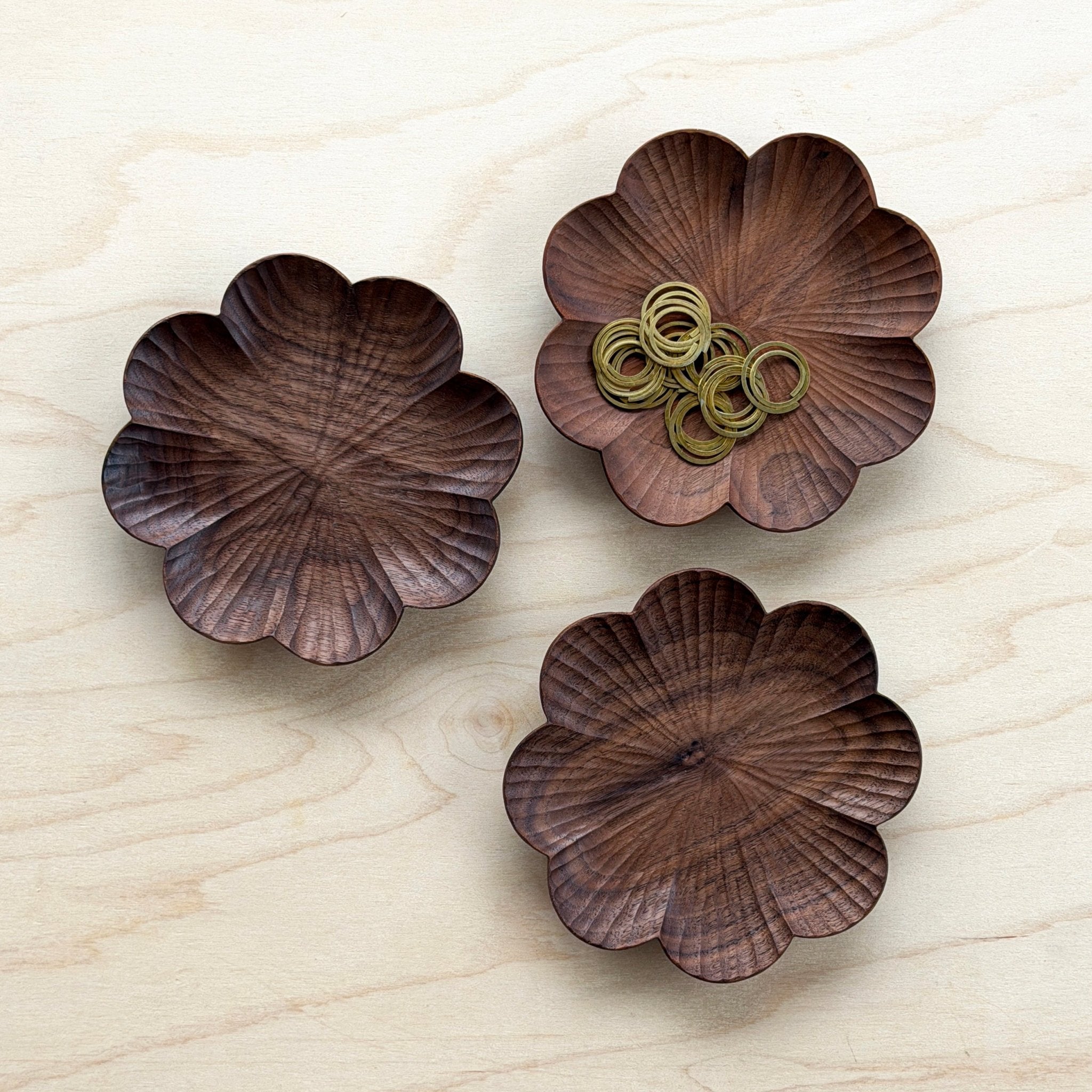 Hand-carved Black Walnut Catchall, 8 petal